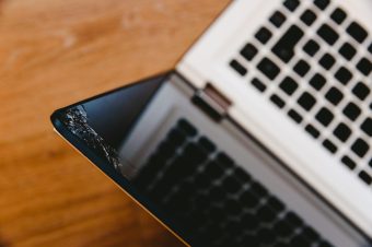 Laptop computer screen with broken glass by accident. Laptop computer screen with broken glass by accident.