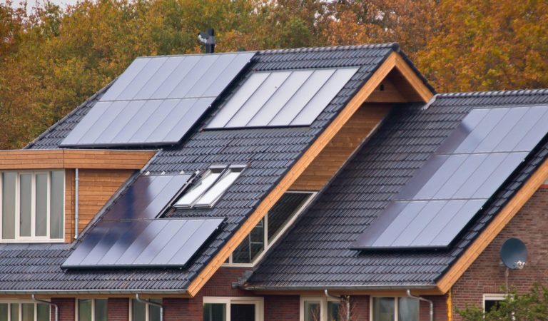 Solar panels on house Photovoltaic Solar Panels on Newly Built Modern House